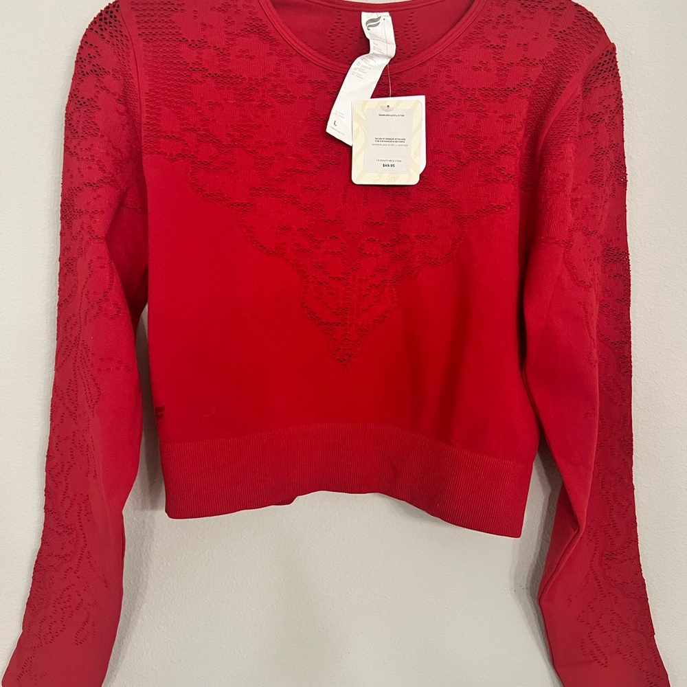 NWT Fabletics Deep Red Seamless Lace Top